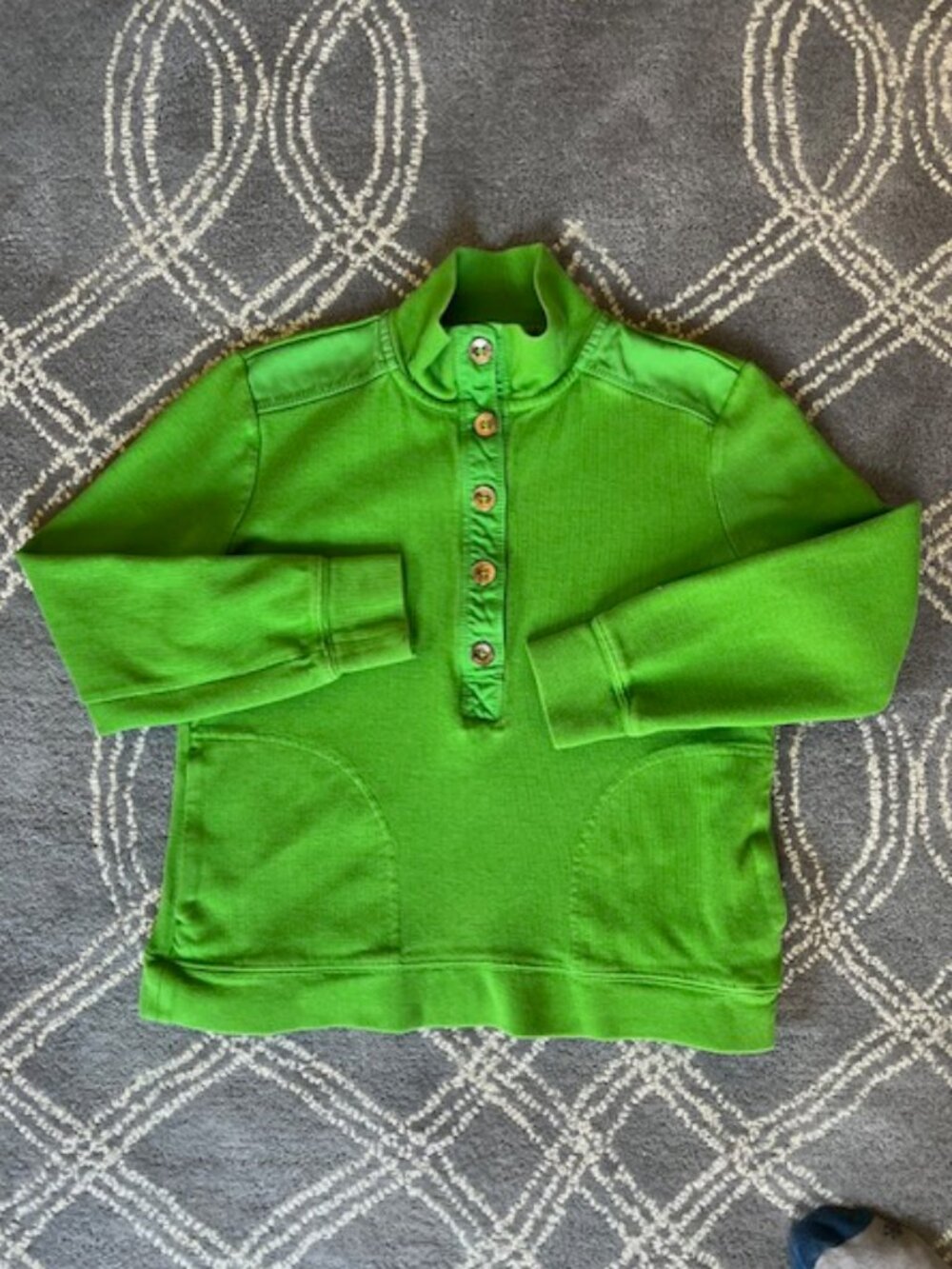 Lauren Ralph Lauren Petite High Neckline Button Down Cotton Green Top Woman's PS